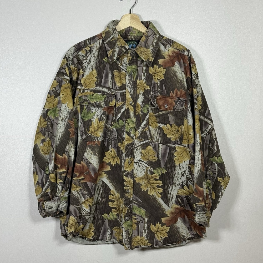 Master Sportsman Mens Camo Leaf Print Shirt XL Brown Outdoor Hunting Gorpcore
